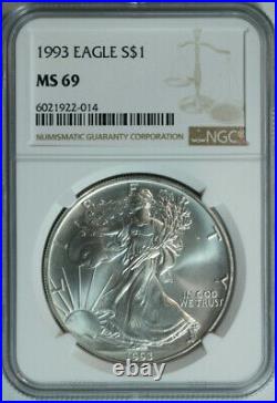 1993 Silver American Eagle Dollar / NGC MS69 / Mint State 69