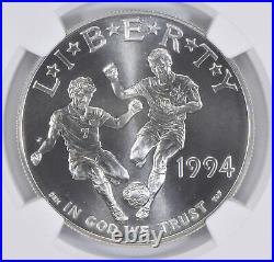 1994 D World Cup Soccer Commemorative Silver Dollar NGC MS70