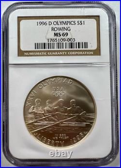1996 D MS69 Olympics Rowing Commemorative Silver Dollar NGC 1996 D MS69 Olympics Rowing Commemorative Silver Dollar NGC