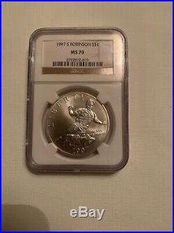 1997-S Jackie Robinson Commemorative Silver Dollar. Cased And Graded By NGC MS70