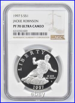 1997-S PF70 UC Jackie Robinson Commemorative Silver Dollar NGC 1997-S PF70 UC Jackie Robinson Commemorative Silver Dollar NGC