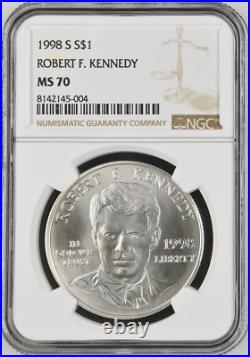 1998-S 1$ Robert Kennedy Commemorative Silver Dollar NGC MS70 Top Pop Rarity R3 1998-S 1$ Robert Kennedy Commemorative Silver Dollar NGC MS70 Top Pop Rarity R3