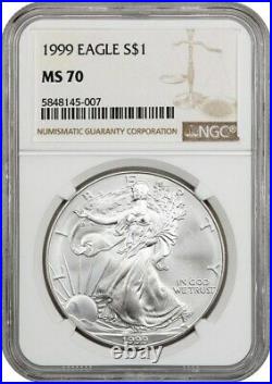 1999 Silver Eagle $1 NGC MS70 American Eagle Silver Dollar ASE