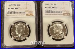 2 Coin Lot 1966-1967 SMS NGC MS67Cam 50cKennedy Half Dollar Silver-Free Shipping