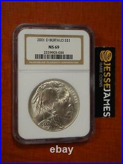 2001 D $1 American Silver Buffalo Commemorative Dollar Ngc Ms69 Brown Label