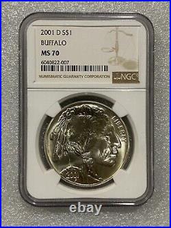 2001 D American Buffalo PROOF Silver Dollar NGC MS 70 NO SPOTS Golden Tones