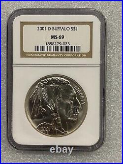 2001-D American Buffalo Unc Silver Dollar NGC MS 69 PRISTINE (023)