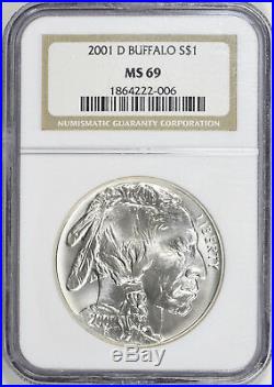2001-D Silver American Buffalo Commemorative Dollar NGC MS-69 -Mint State 69
