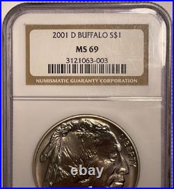 2001-D US S$1 Buffalo Commemorative Silver Dollar NGC MS69