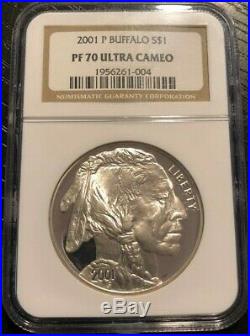 2001 P & D Buffalo Commemorative Silver Dollar Rare NGC MS 70 & PF 70 Set