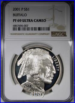 2001-P Proof Buffalo Silver Dollar NGC PR69 ULTRA CAMEO 2001-P Proof Buffalo Silver Dollar NGC PR69 ULTRA CAMEO