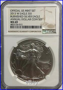 2013 W Ngc Ms69 Burnished Silver American Eagle From The Annual Dollar Coin Set