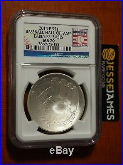 2014 $1 P Unc Baseball Silver Commemorative Dollar Ngc Ms70 Early Releases Hof