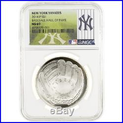 2014-P $1 Baseball Hall of Fame Silver Dollar NGC MS69 Yankees MLB Label