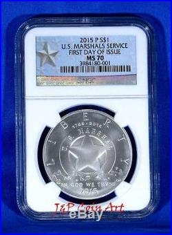 2015 P Us Marshals Silver Dollar $1 Ngc Ms70 First Day Of Issue
