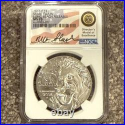 2016-P Mark Twain Silver Dollar Long Beach Releases NGC MS-70 Miles Standish
