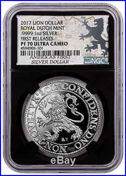2017 Netherlands Restrike 1 oz Silver NY Lion Dollar NGC PF70 UC FR Blk SKU49058