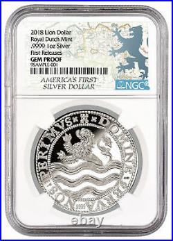 2018 Netherlands 1 oz. Silver Lion Dollar NGC GEM Proof FR