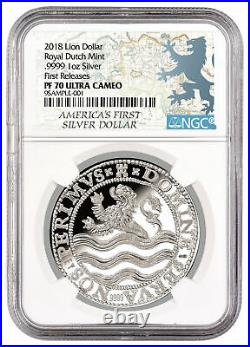 2018 Netherlands 1 oz Silver Lion Dollar NGC PF70 UC FR withmap