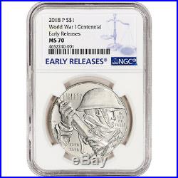 2018-P US World War I Commemorative BU Silver Dollar NGC MS70 Early Releases