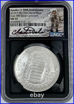 2019 P $1 Apollo 11 50th Anniversary Silver Dollar NGC MS 70 Charlie Duke Signed 2019 P $1 Apollo 11 50th Anniversary Silver Dollar NGC MS 70 Charlie Duke Signed