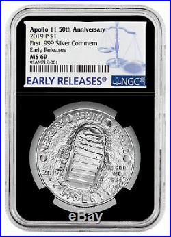 2019 P Apollo 11 50th Anv Commemorative Silver Dollar NGC MS69 ER Black SKU57269