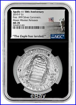 2019 P US Apollo 11 Silver Dollar Moon Mission Releases NGC MS70 Blk SKU58654