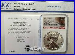 2019-S Silver Eagle Dollar Enhanced Reverse Proof PF70 NGC First Releases COA