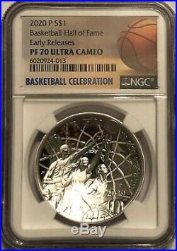 2020 $1 Basketball Silver Dollar Hall Of Fame Ngc Pf70 Ucam Early Releases. 999