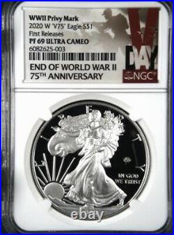 2020 End of World War II V75 Silver American Eagle Proof NGC 69 UC In Stock