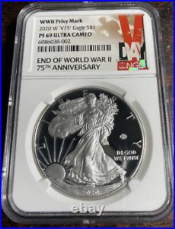 2020 W End Of World War II V75 Silver American Eagle Ngc Pf 69