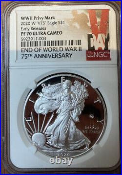2020 W End Of World War II V75 Silver American Eagle Ngc Pf 70 Early Releases
