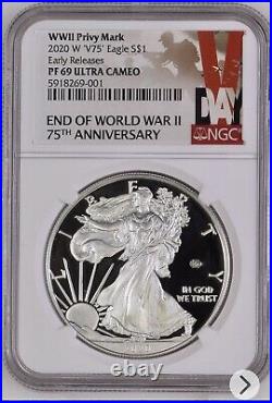 2020 W End of World War II 75th American Silver Eagle V75 NGC PF69 ULTRA WWII