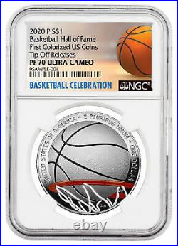 2020P $1 Basketball Hall Fame Silver Dollar Colorized NGC PF70UC Tip Off Release