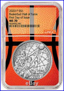 2020P $1 Basketball Hall Fame Silver Dollar NGC MS70 FDI Basketball Core