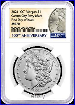 2021 $1 CC Morgan Dollar Privy Mark NGC MS70 First Day of Issue 100th Anniv