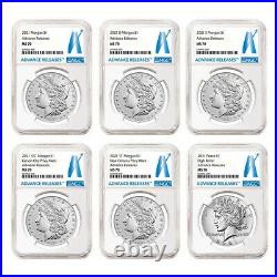 2021 $1 Morgan and Peace Silver Dollar 6pc Set NGC MS70 Advance Releases Label