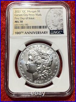 2021-CC Morgan Silver Dollar NGC MS 70 First Day of Issue 100th Annversary Label