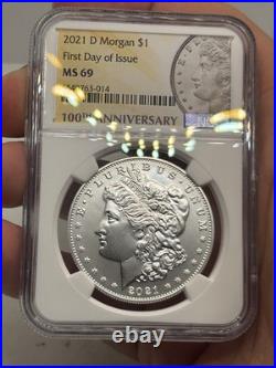 2021 D Morgan SILVER Dollar 100th Anniversary $1 NGC MS69 FDOI FIRST DAY RARE