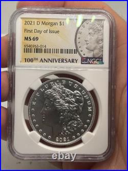 2021 D Morgan SILVER Dollar 100th Anniversary $1 NGC MS69 FDOI FIRST DAY RARE