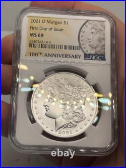 2021 D Morgan SILVER Dollar 100th Anniversary $1 NGC MS69 FDOI FIRST DAY RARE