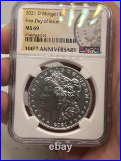 2021 D Morgan SILVER Dollar 100th Anniversary $1 NGC MS69 FDOI FIRST DAY RARE