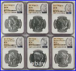 2021 Morgan (CC S D O P) & Peace Silver Dollar Centennial 6 Coin Set NGC MS70
