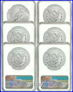 2021 Morgan & Peace Dollars Ngc Ms70 Fr (6) Coin Set All Ogp Glass Top Disply