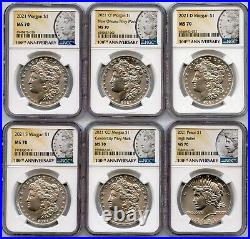 2021 Morgan & Peace Silver Dollar NGC MS70 Set 6-Coin 100th Ann. Label JP044