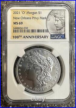 2021-O Morgan Silver Dollar. NGC MS69. ERROR PEACE LABEL