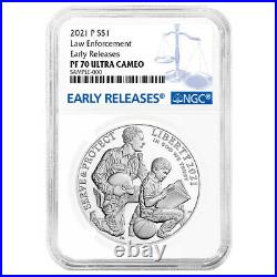 2021-P Proof $1 National Law Enforcement Silver Dollar NGC PF70UC ER Blue Label