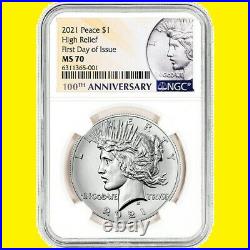 2021 PEACE $1 Silver Dollar High Relief NGC MS 70 First DAY OF ISSUE