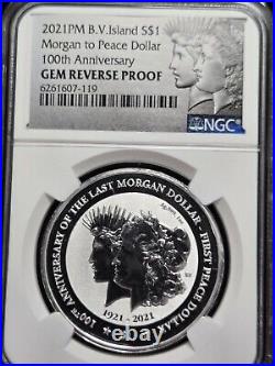 2021 PM B. V. Island Morgan to Peace 1 Oz Silver Dollar NGC GEM Reverse Proof