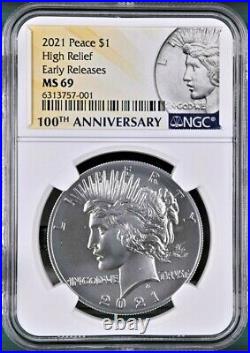 2021 Peace High Relief Silver Dollar, Ngc Ms 69 Early Release, In Hand